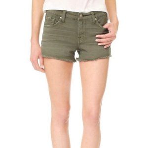 7 For All Mankind Cut Off Denim Jean Shorts Olive Green 28